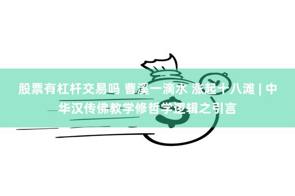 股票有杠杆交易吗 曹溪一滴水 涨起十八滩 | 中华汉传佛教学修哲学逻辑之引言